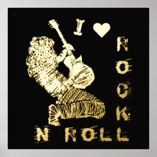 Rock'n'Roll Gitarrist Black Gold Foil Prints Foliendrucke (Vorderseite)