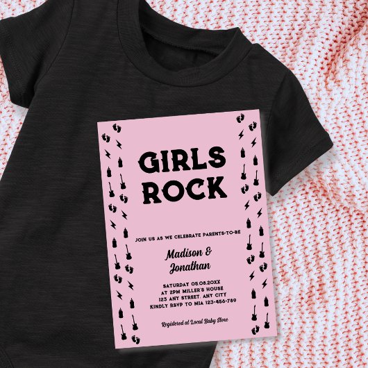 Rock'n'Roll Guitar Baby Girl Dusche Einladung