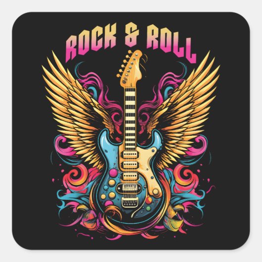 Rock'n'Roll Guitar Flügel Quadratischer Aufkleber (Vorderseite)