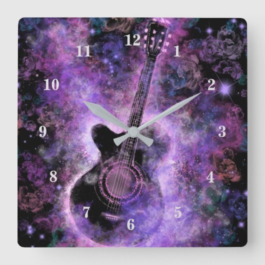 Rock'n'Roll Guitar Wall Clock - Hot Music Quadratische Wanduhr (Vorderseite)