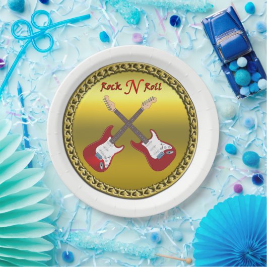 Rock'n'Roll mit elektrischen Gitarren Pappteller (Party)