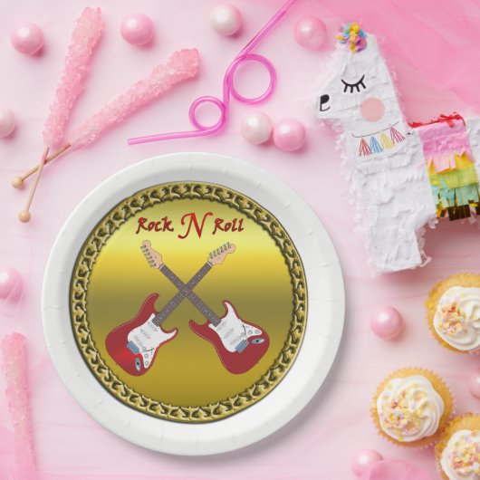 Rock'n'Roll mit elektrischen Gitarren Pappteller (Party)