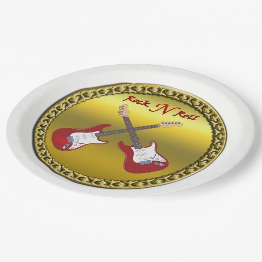 Rock'n'Roll mit elektrischen Gitarren Pappteller (Schrägansicht)