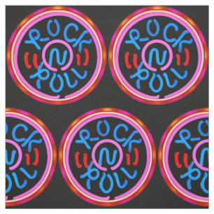 Rock'n'Roll Music Neon Sign Look Fabric Print Stoff