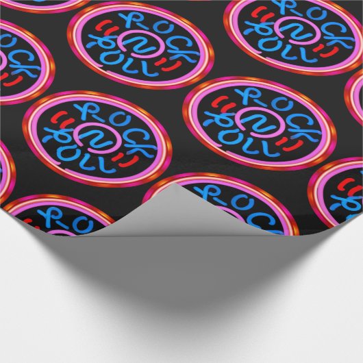 Rock'n'Roll Music Neon Sign Look On Black Geschenkpapier (Ecke)