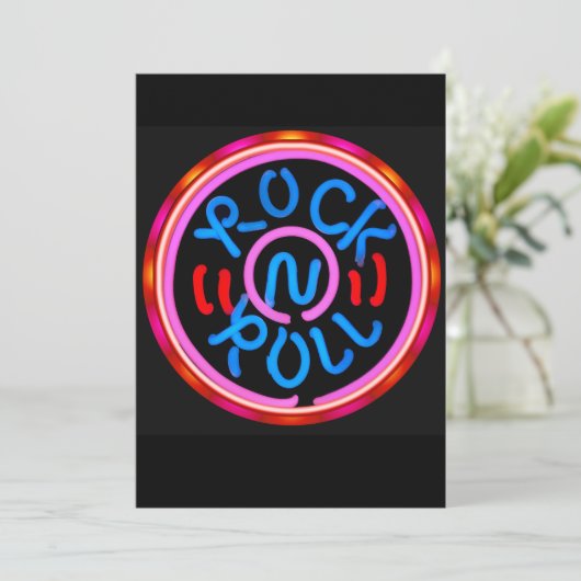 Rock'n'Roll Music Neon Sign Party Einladung (Stehend Vorderseite)