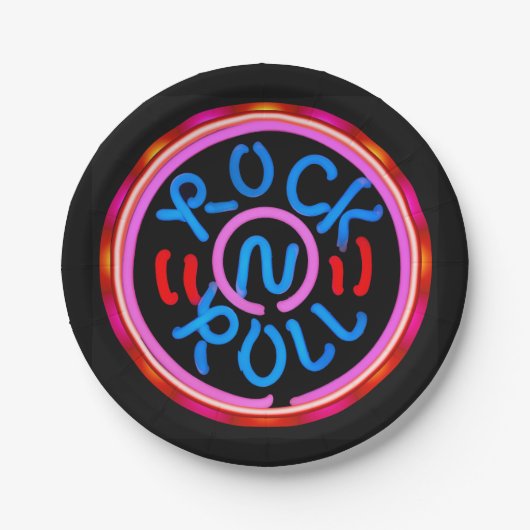 Rock'n'Roll-Musik-Neonzeichen-Blick-Party-Teller Pappteller (Vorderseite)