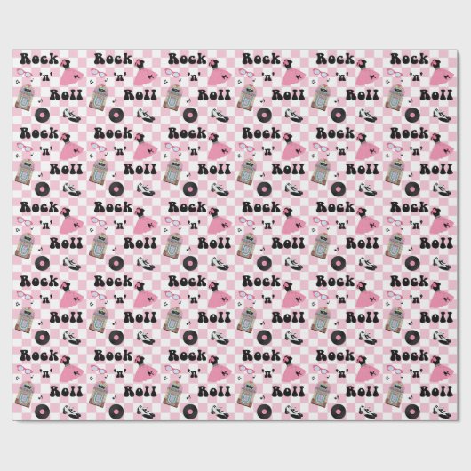 Rock'n'Roll Pink Karo Geschenkpapier (Flach)