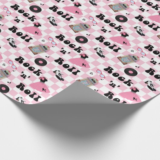 Rock'n'Roll Pink Karo Geschenkpapier (Ecke)