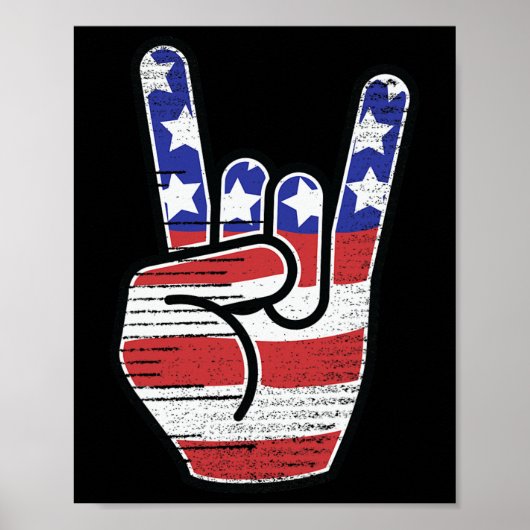 Rock'n'Roll Shirt Usa Flag Horns Signieren Retro C Poster (Vorne)
