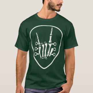 Rocknroll Skeleton Hand Retro Guitar Plectrum Rock T-Shirt