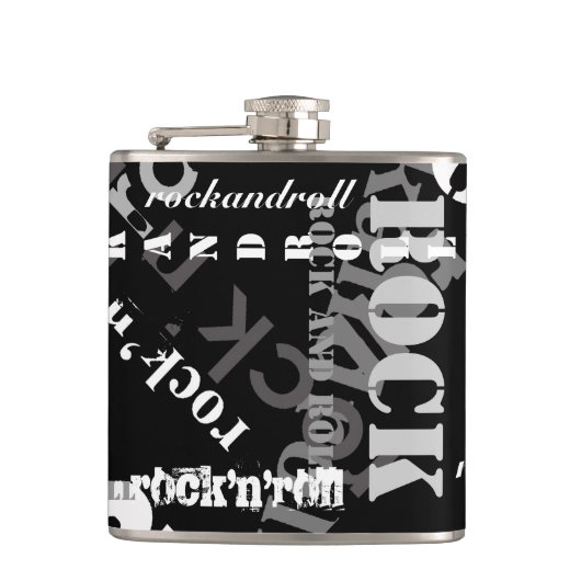 Rock'n'Roll Typografie coole Gestaltung Flachmann (Vorderseite)