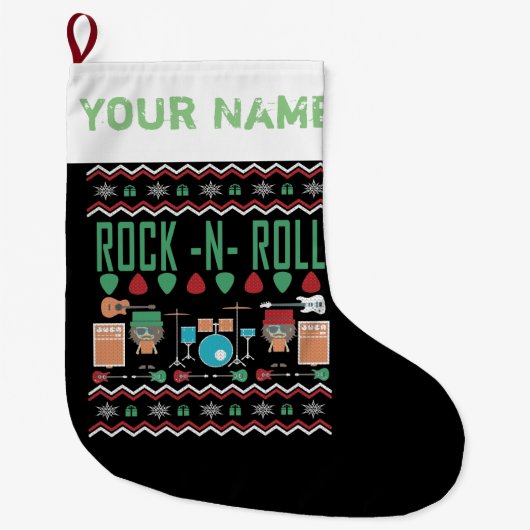 Rock'n'Roll Ugly Christmas Sweater Style Großer Weihnachtsstrumpf (Vorderseite)