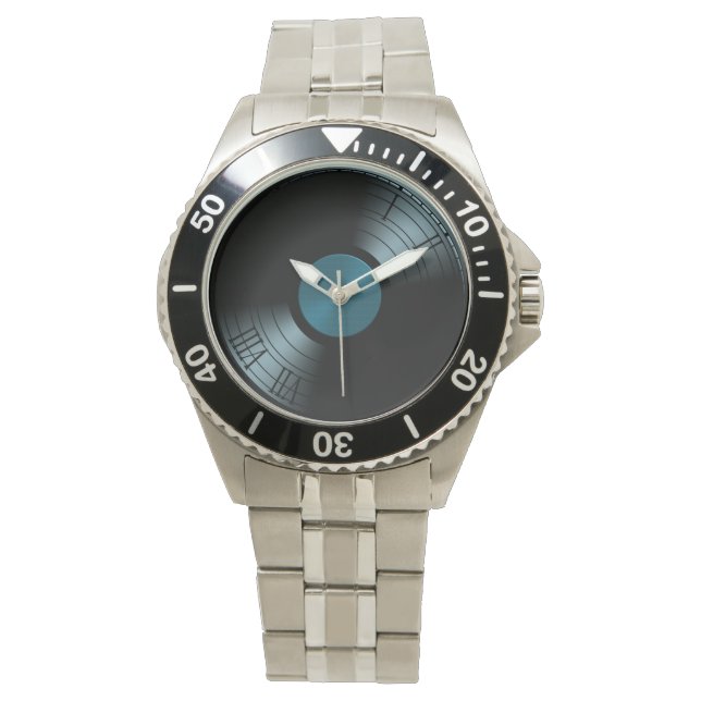 Rock'n'Roll Vinyl Record Album in Blue Armbanduhr (Vorderseite)