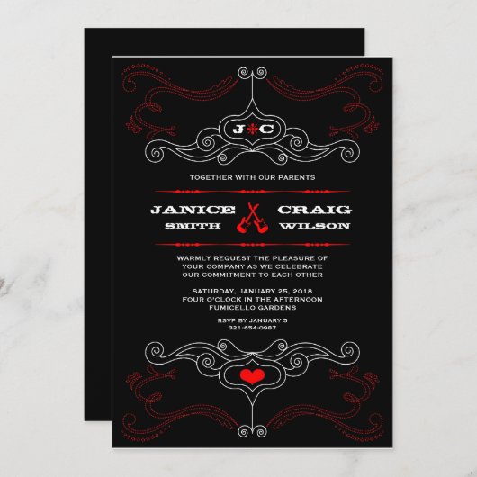Rock'n'Roll Wedding Poster (schwarz / rot) Einladung (Vorne/Hinten)