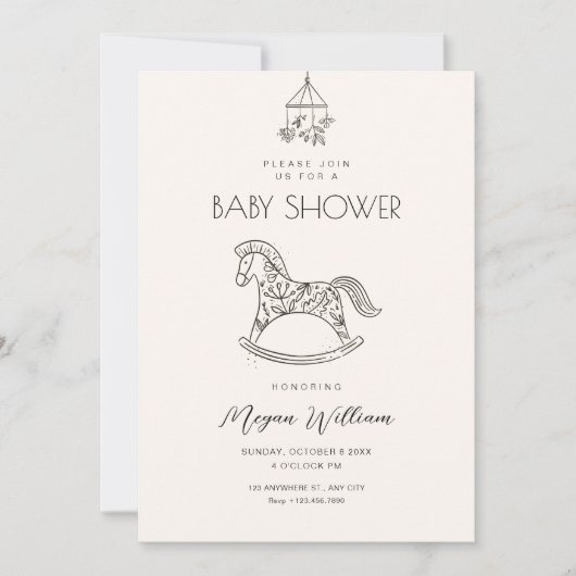 Rockpferd Art Babydusche Einladung (Vorderseite)