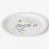 Rockpferd mit bunten Fahnen Pappteller (Schrägansicht)