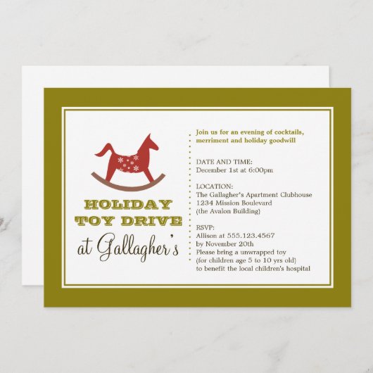 Rockpferd Spielzeugfahrt Weihnachten Wohltätigkeit Einladung (Vorne/Hinten)