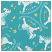 Rockpferde Aqua-Gelb-Kids Kinderzimmer Stoff (Nahaufnahme)