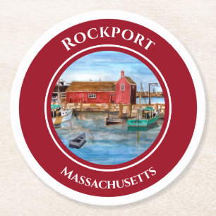 Rockport Harbor Massachusetts New England Runder Pappuntersetzer
