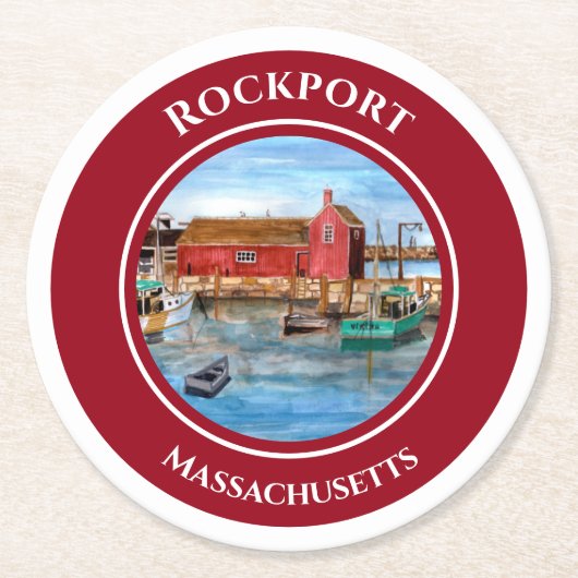 Rockport Harbor Massachusetts New England Runder Pappuntersetzer (Vorderseite)