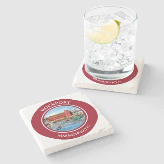 Rockport Harbor Massachusetts New England Steinuntersetzer (Seitenansicht)