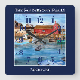 Rockport Harbour Massachusetts New England Malerei Quadratische Wanduhr