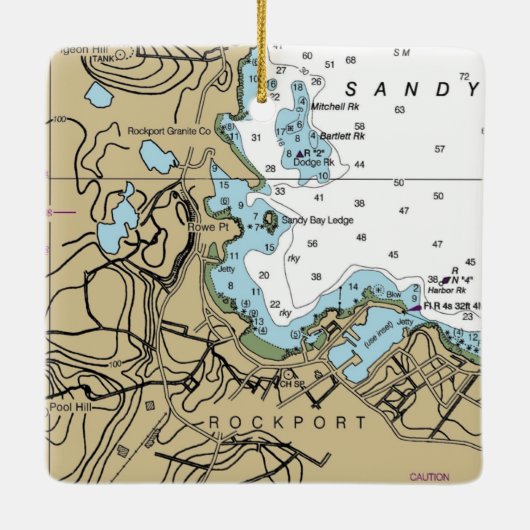Rockport MA Nautic Chart Keramikornament (Rückseite)