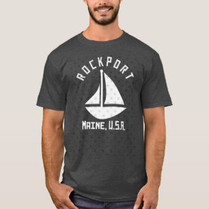 Rockport Maine Segeln Booten Weiße Text Abstrakte T-Shirt