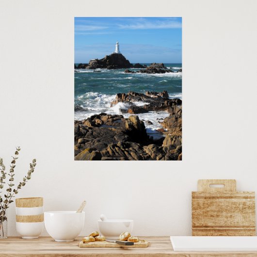 Rocks and Corbiere lighthouse, Jersey Poster (Küche)