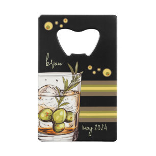 Rocks Glas   Oliven   Männerabend Geldbeutel Flaschenöffner