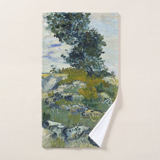 Rocks with Oak Tree, Van Gogh Oil Painting Handtuch (Handtuch)