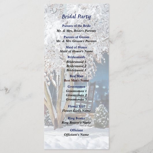 Rocksessel auf Veranda im Winter Hochzeitsprogramm Programm (Rückseite)