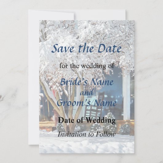 Rocksessel auf Veranda im Winter Save the Date (Vorderseite)
