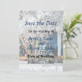 Rocksessel auf Veranda im Winter Save the Date (Stehend Vorderseite)