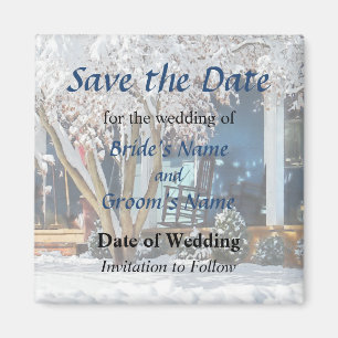 Rocksessel auf Veranda im Winter Save the Date Magnet