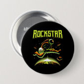 Rockstar-Astronaut spielt Gitarre im Space-Knopf Button (Vorne & Hinten)