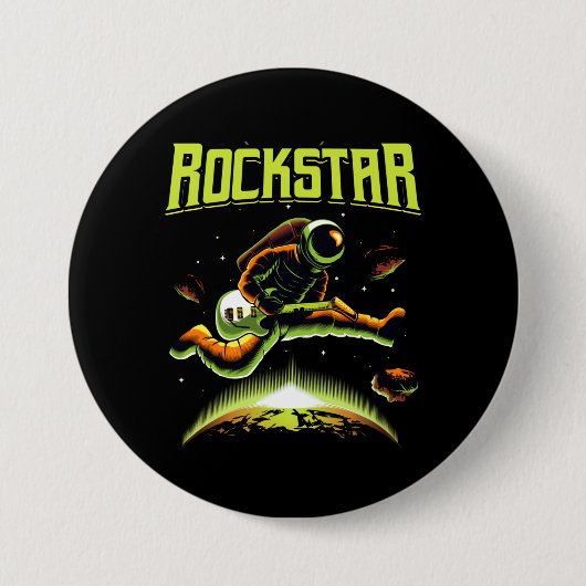 Rockstar-Astronaut spielt Gitarre im Space-Knopf Button (Vorderseite)
