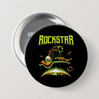 Rockstar-Astronaut spielt Gitarre im Space-Knopf Button