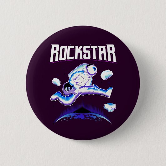 Rockstar-Astronaut spielt Gitarre im Space-Knopf Button (Vorderseite)