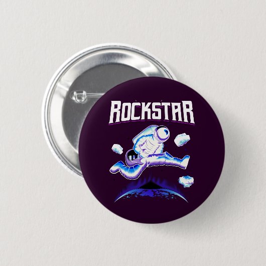 Rockstar-Astronaut spielt Gitarre im Space-Knopf Button (Vorne & Hinten)