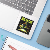 Rockstar-Astronaut spielt Gitarre im Weltraum Aufkleber (Laptop mit iPhone)