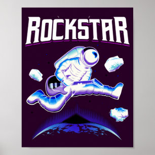 Rockstar-Astronautin spielt Gitarre im Weltraumpos Poster