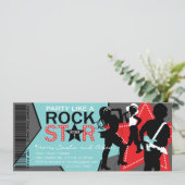 Rockstar-Band-Geburtstags-Aqua-Rot Einladung (Stehend Vorderseite)