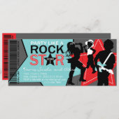 Rockstar-Band-Geburtstags-Aqua-Rot Einladung (Vorne/Hinten)