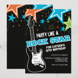 Rockstar Blue Orange Gitarre Geburtstag Einladung