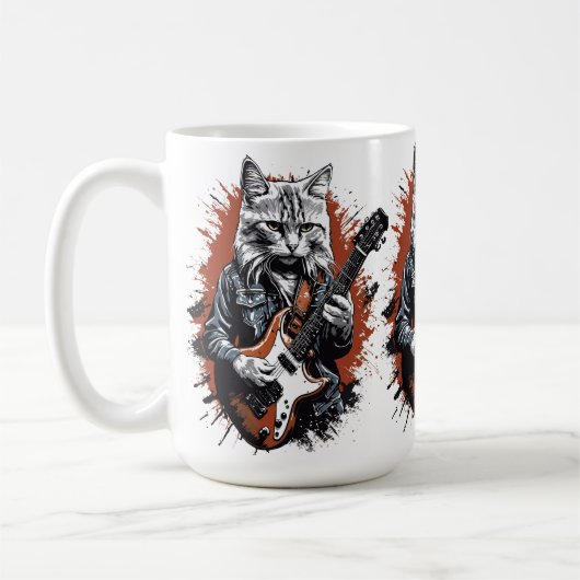 Rockstar Cat Shredding Guitar Kaffeetasse (Links)