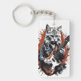 Rockstar Cat Shredding Guitar Schlüsselanhänger