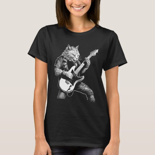 Rockstar Cat Shredding the Strings T-Shirt (Vorderseite)