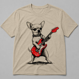 Rockstar-Chihuahua-Hund spielt rote E-Gitarre T-Shirt